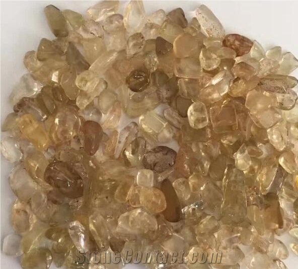 Natural Polished Stone in Decoration, Yellow Semiprecious Stone Pebble & Gravel