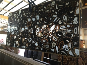 New Black Agate Semiprecious Stone Big Slabs & Tiles & Gangsaw Slab & Strips & Customized & Wall/Floor Covering Tiles/Hot Sale Black Semi Precious Stone Panels/Black Stone Flooring/Interior Decoration