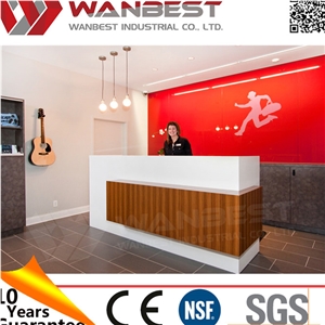 Artificial Stone Straight Reception Counter White and Brown Reception Desk