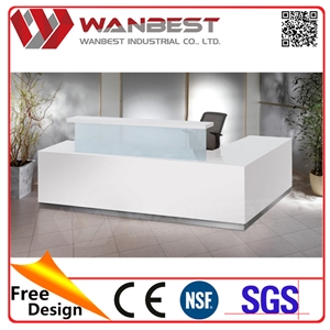Cheap Modern White L Shape Artificial Marble Office Reception Counter
