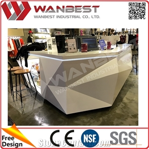 Clothes Shop Reception Desk Artifical Stone Acrylic Solid Surface Reception Counter Manufacturer