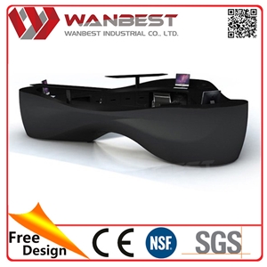 Custom Made and Free Design Reception Counter Black Color Acrylic Solid Surface Desk