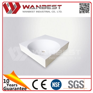 Customized White Artificial Marble Bathroom Sink Rectangular Manmade Stone Wash Basin