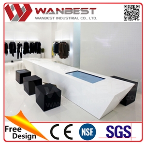 Durable White Artificial Marble Reception Desk Solid Surface Reception Counter Desk Design