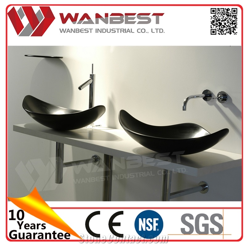 High Gloss White Basins Indoor Artificial Stone Vessel Sinks