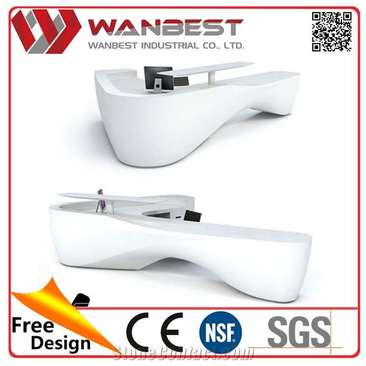 High Quality Long 5 Meters Solid Surface Reception Desk Artificial Marble Front Desk Office Furniture