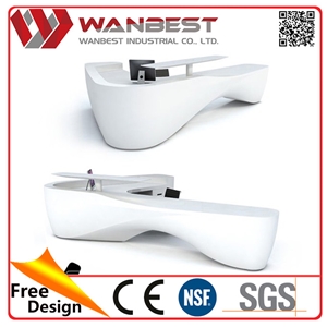 High Quality Long 5 Meters Solid Surface Reception Desk Artificial Marble Front Desk Office Furniture