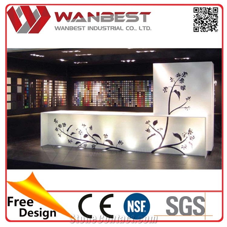 High Quality Nature Style White Solid Surface Artificial Stone Exhibition Beauty Reception Desk