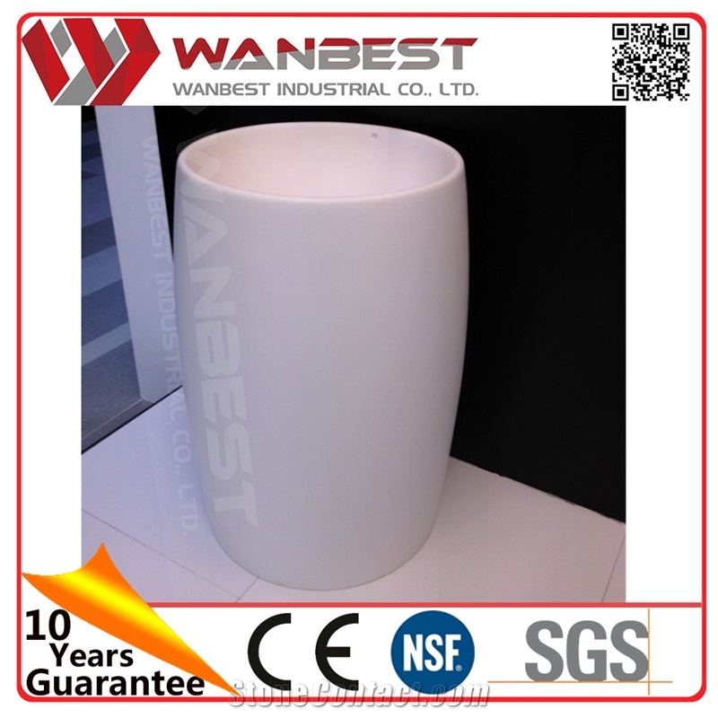 Hotel Fancy Artificial Stone Floor Standing Bathroom Sink Luxury White Solid Surface Wash Basin