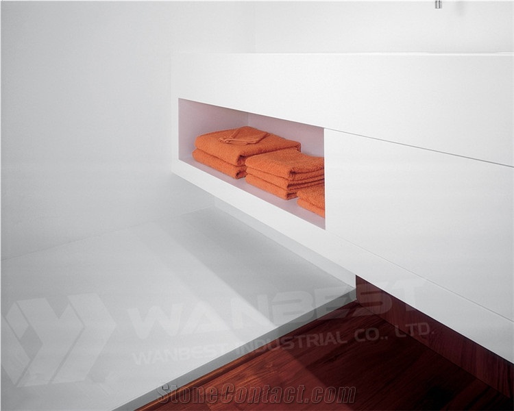 Hotel/Home Luxury White Solid Surface Bathroom Sink with Towels Cabinets