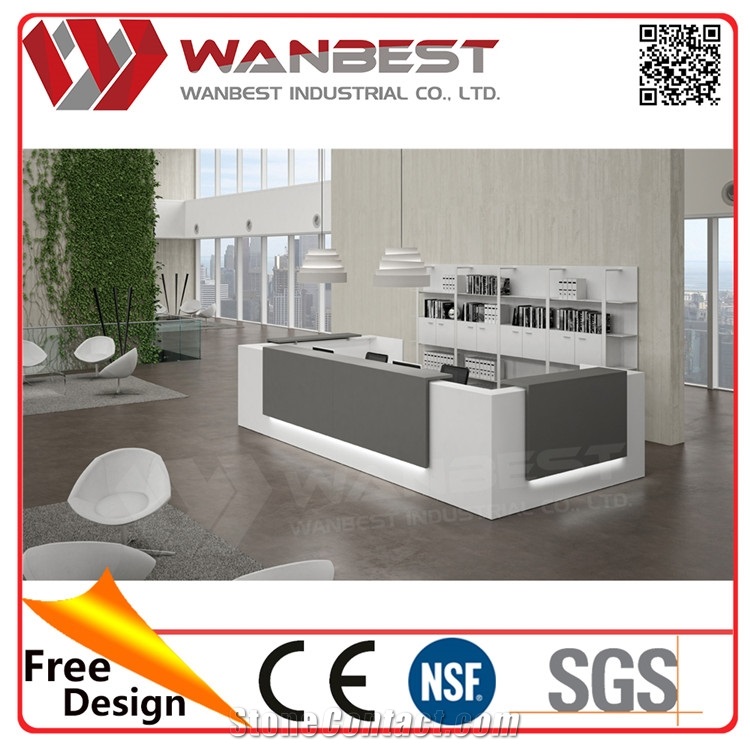 Modern Appearance Luxury Acrylic Reception Desk Manmade Stone Tabletops