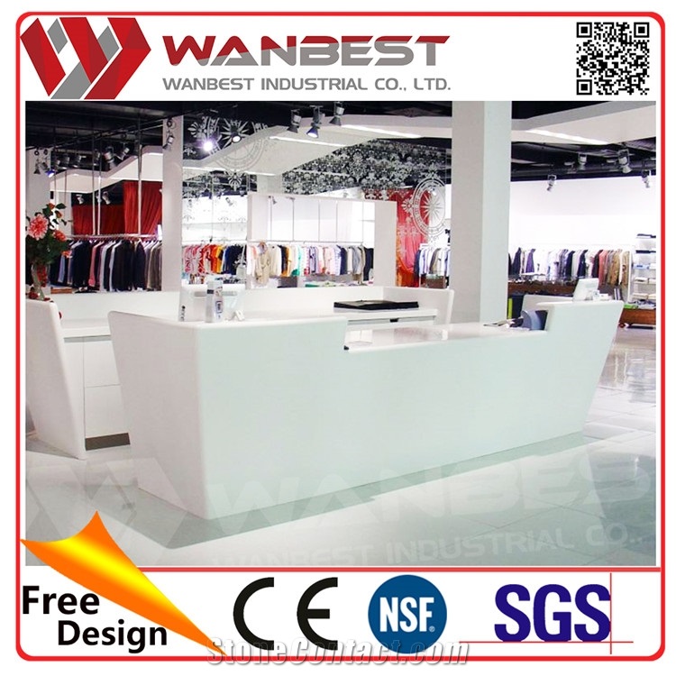 Modern Front Office Desk Designs White Artificial Marble Cloth Store Reception Counter