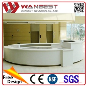 Shopping Mall Centre Round Solid Surface Information Service Counter White Artificial Stone Reception Desks