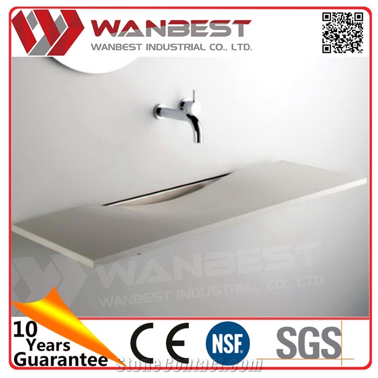 White Artistic Simple Artificial Stone Washing Counter Design Solid Surface Bathroom Sink