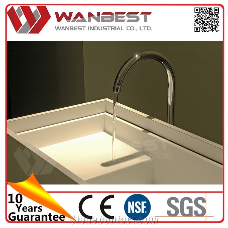 White Solid Surface Rectangular Bathroom Sink Washing Basin