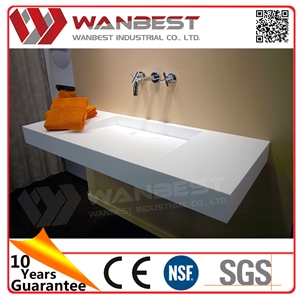 White Square Artificial Stone Wash Basin Wall-Hung Bathroom Sinks
