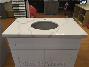 A Quality Calacatta White Marble Look Quartz Stone Solid Surfaces Polished Vanity Top,Engineered Stone Artificial Marble Bath Top- Own Factory