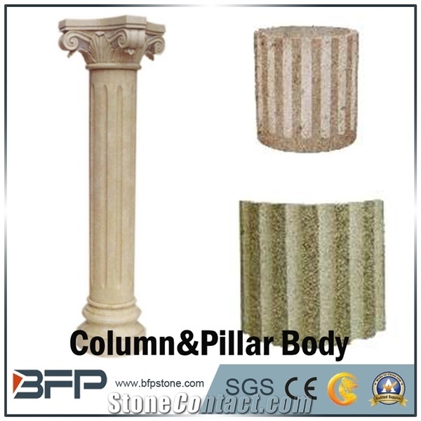 Beige Marble Column, Yellow Marble Pillar, Column Body Design Idea for Building Material