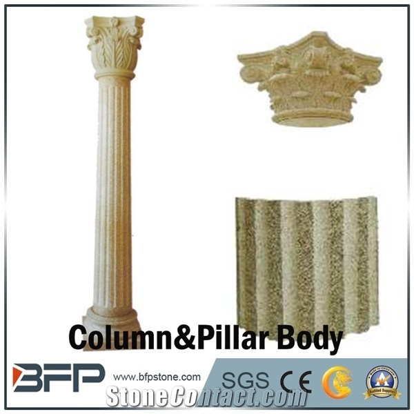 Beige Marble Column, Yellow Marble Pillar, Column Body Design Idea for Building Material