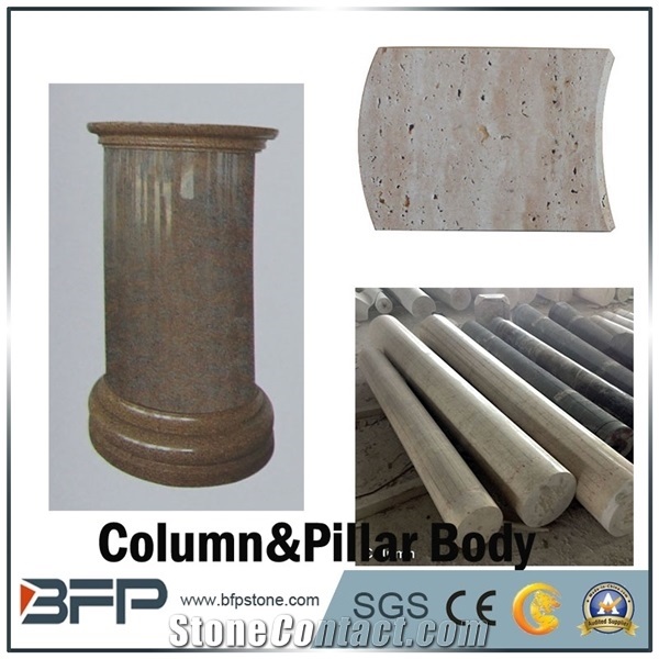 Beige Marble Column, Yellow Marble Pillar, Column Body Design Idea for Building Material