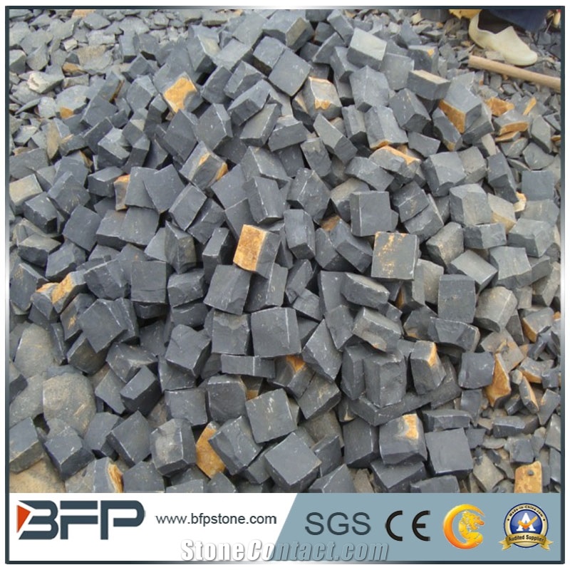 Cheap Popular G654 China Impala Granite Cobble Stone,Padang Dark Grey Paving Cube, Tumbled Finish, Garden Stepping Pavements, Walkway, Driveway, Blind Natural Stone Pavers, Outdoor Exterior Decoration