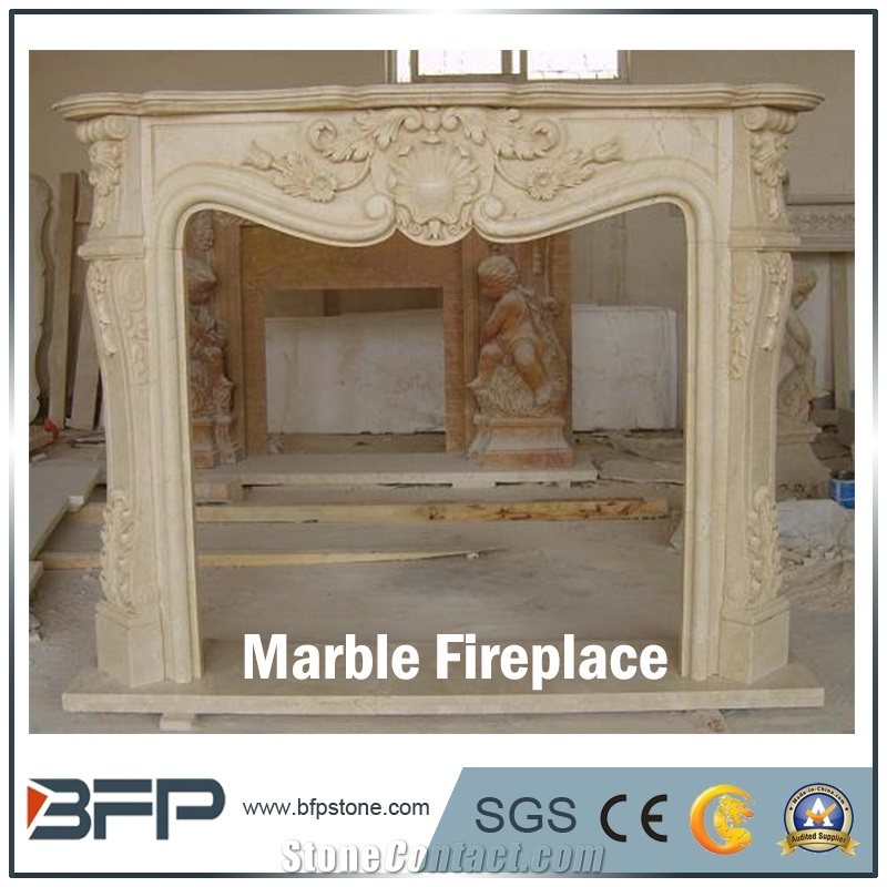 High End Beige Marble Antique Fireplace for Home Decoration