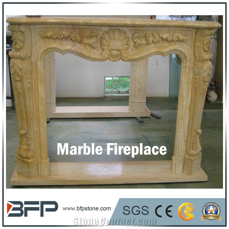 High End Beige Marble Antique Fireplace for Home Decoration