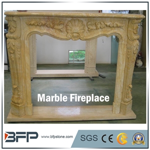 High End Beige Marble Antique Fireplace for Home Decoration