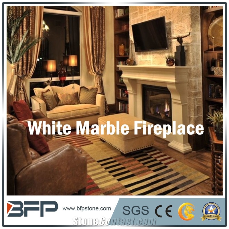 High End Modern Marble Fireplace, White Marble Handcarved Fireplace