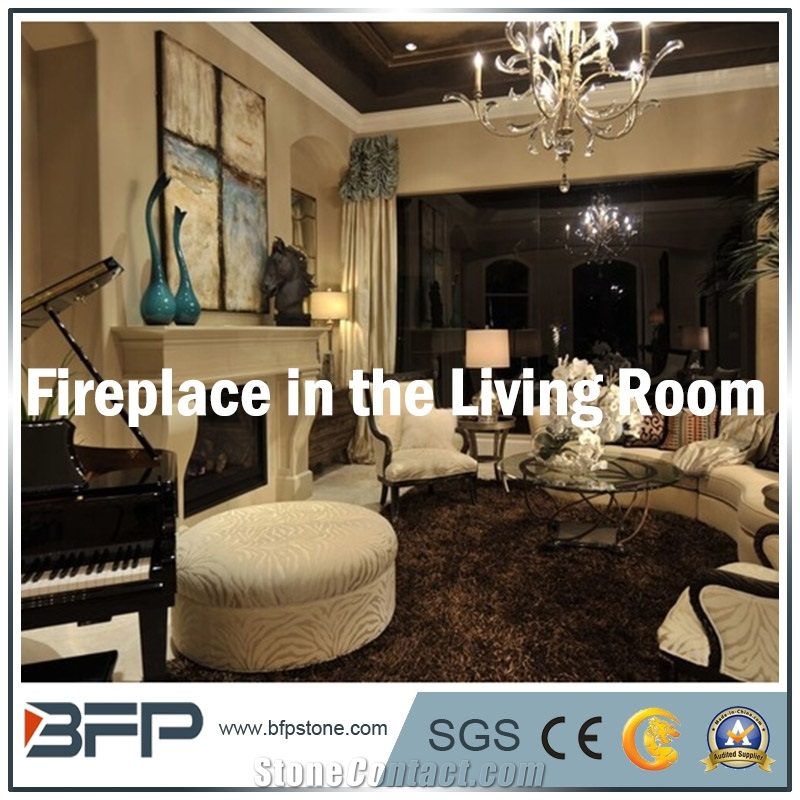 High End Modern Marble Fireplace, White Marble Handcarved Fireplace