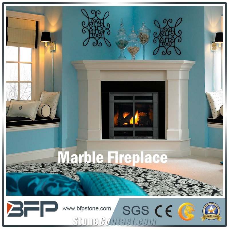 High End Modern Marble Fireplace, White Marble Handcarved Fireplace