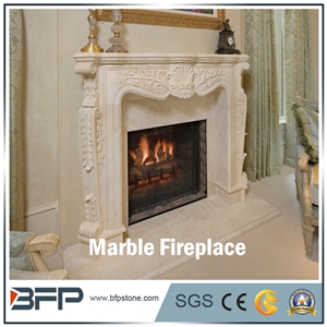 High End White Marble Fireplace Mantel, Handcarved Sculpture for Interior Decoration