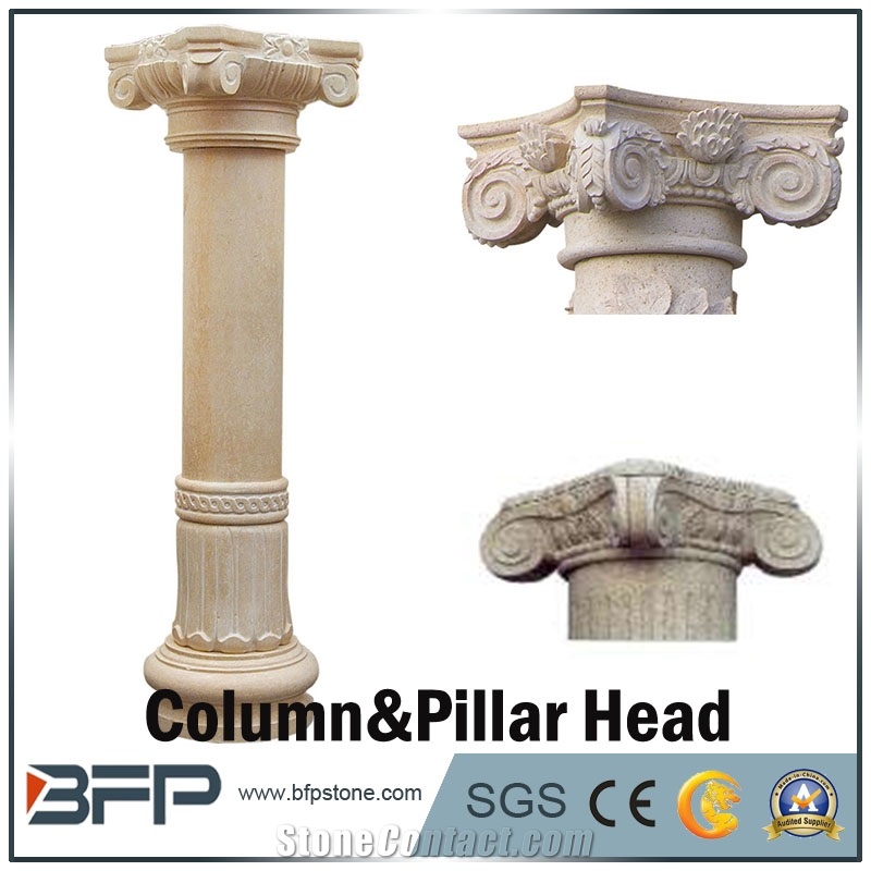 Natural Stone Beige Marble Column Head, Marble Pillar Head Design Idea for Building Material