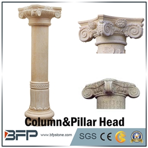 Natural Stone Beige Marble Column Head, Marble Pillar Head Design Idea for Building Material