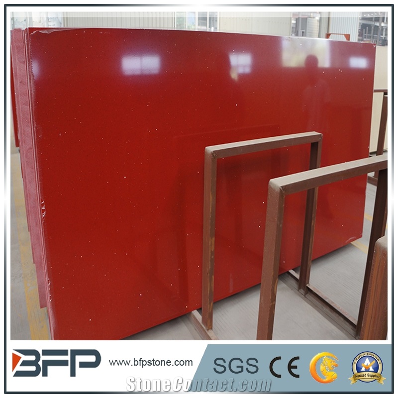 Pure Red Quartz Stone Slabs,Polished Red Stone Flooring & Walling,Chinese Quartz Stone Slabs