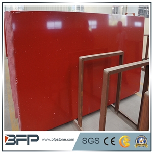 Pure Red Quartz Stone Slabs,Polished Red Stone Flooring & Walling,Chinese Quartz Stone Slabs