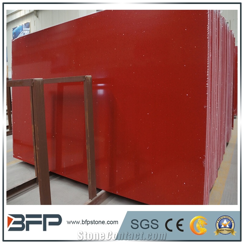 Pure Red Quartz Stone Slabs,Polished Red Stone Flooring & Walling,Chinese Quartz Stone Slabs