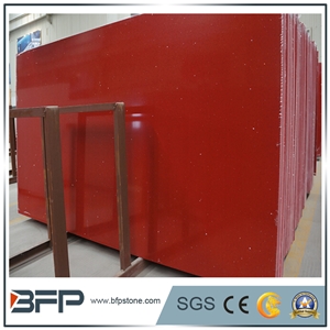 Pure Red Quartz Stone Slabs,Polished Red Stone Flooring & Walling,Chinese Quartz Stone Slabs