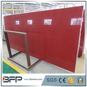 Pure Red Quartz Stone Slabs,Polished Red Stone Flooring & Walling,Chinese Quartz Stone Slabs