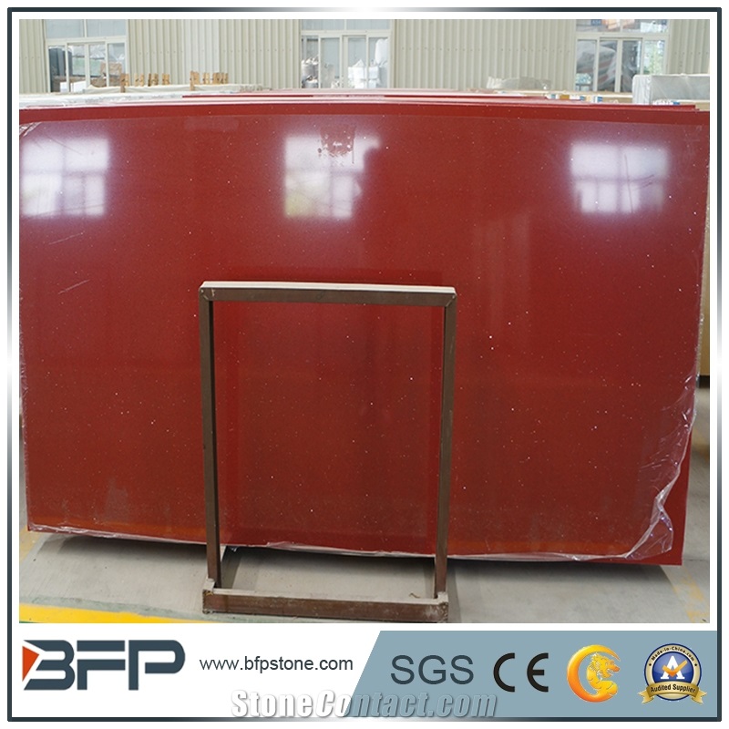 Pure Red Quartz Stone Slabs,Polished Red Stone Flooring & Walling,Chinese Quartz Stone Slabs