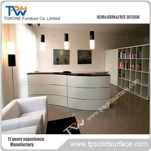 Straight Shape Gold Color Solid Surface/Man-Made Marble Reception Counter with Solid Surfact Stone Desk Tops