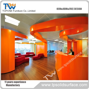 Straight Shape Gold Color Solid Surface/Man-Made Marble Reception Counter with Solid Surfact Stone Desk Tops