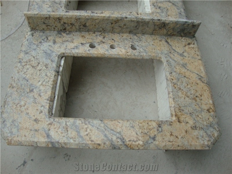 China Natural Stone Golden Crystal Granite Bathroom Countertop Bathroom Vanity Top ,China Yellow Granite High Polished Diamond Flowers Granite Stone