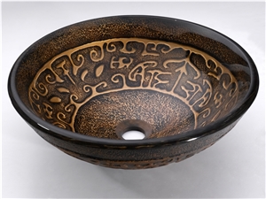 Glass Bathroom Artistic Vessel Sink, Bowl Sink, Stylish Round Tempered Glass Wash Basin Gc05