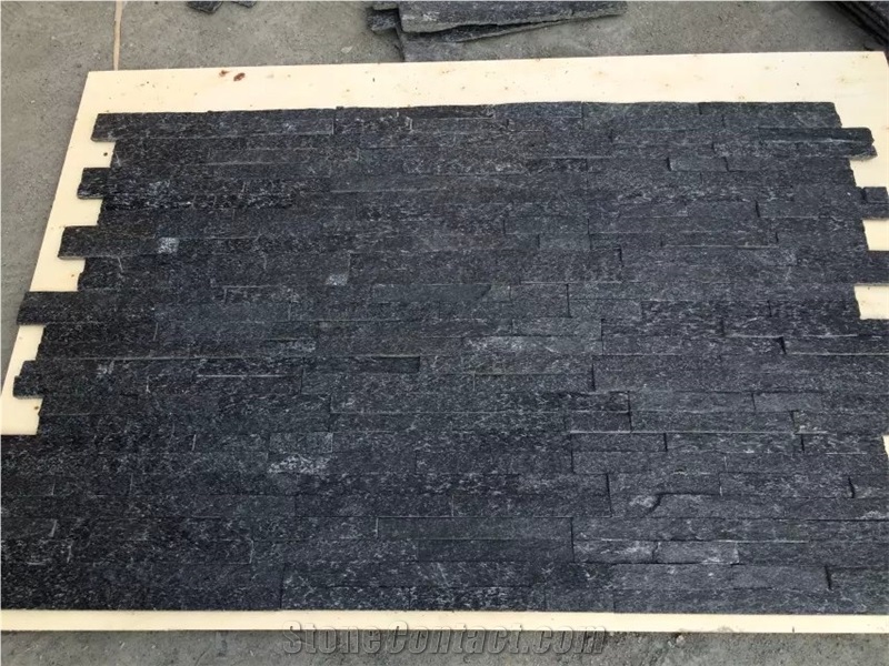 Natural Black Quartz Flowing Water Wall Veneer Culture Stone Feature Wall