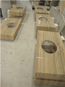 Silver Beige Travertine, Travertino Montemerano Polished Bath Countertop, Vanity Top with Beveled Edge, China Cheap Travetine Countertops