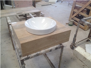 Silver Beige Travertine, Travertino Montemerano Polished Bath Countertop, Vanity Top with Beveled Edge, China Cheap Travetine Countertops