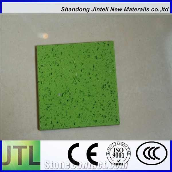 Green Solid Surface Engineered Quartz Stone Slabs