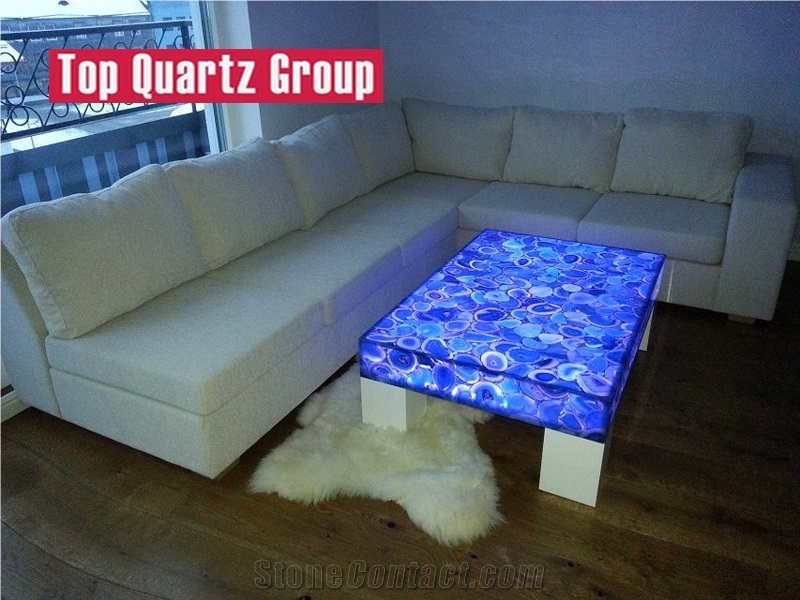 Backlit Semi Precious Stone Blue Agate Stone Table