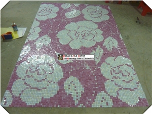 Pink Flower Mosaic Medallions for Wall